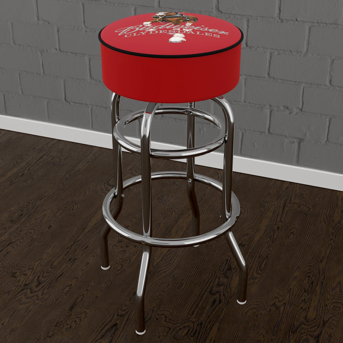 Trademark Gameroom Budweiser Clydesdale Red Bar Stool with Padded Seat
