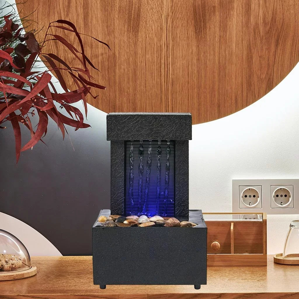 Desktop Waterfall Fountain aqua Sound USB/AA Battery LED Light aqua for Indoor Relaxation, Living Room, Office Decoration