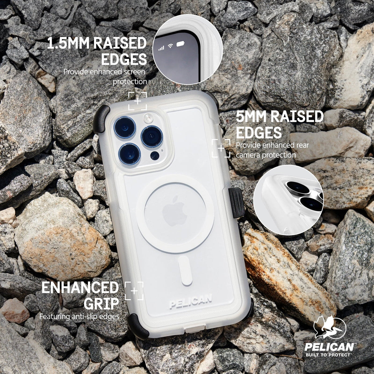Pelican Voyager Series  iPhone 15 Pro Max Case with Belt Clip Holster [MagSafe appropriate] - Clear