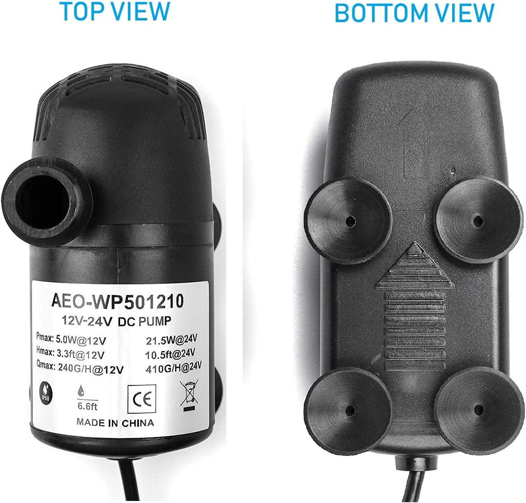 12V - 24V DC Brushless Submersible liquid Pump, 410GPH, for Solar Fountain, Fish Pond, and Aquarium 410GpH 1 Pack