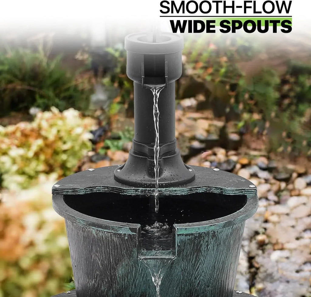 2-Tier Outdoor aqua Fountain Freestanding Rustic Cascading Waterfall Fountain With Electric Pump For Garden Patio Backyard Porch Decor, Teal Blue