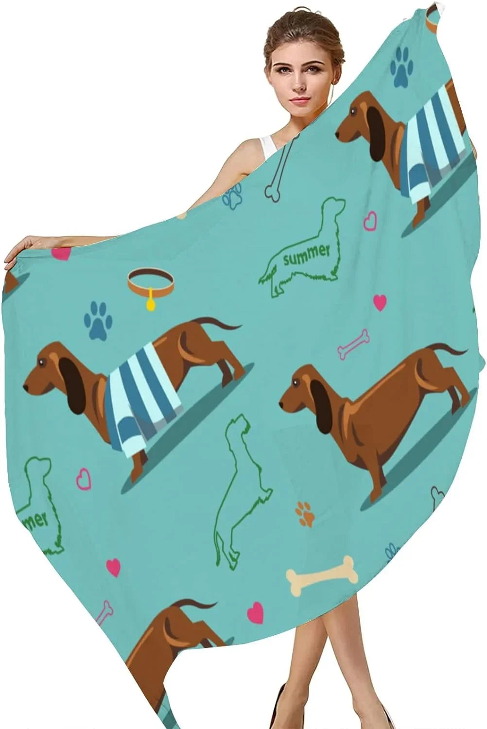 Hyjoy Blue Dachshund Long Silk Neck Scarf Lightweight Shawl Wrap Scarves for Women Girls