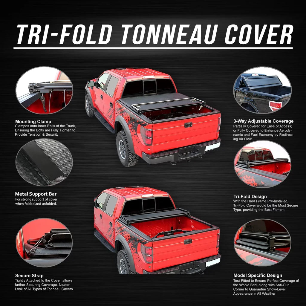 DNA Motoring TTC-TRISOFT-060 for 2016 to 2019  Tacoma 6' Bed Fleetside Adjustable Tri-Fold Soft Top Trunk Tonneau protector 17 18