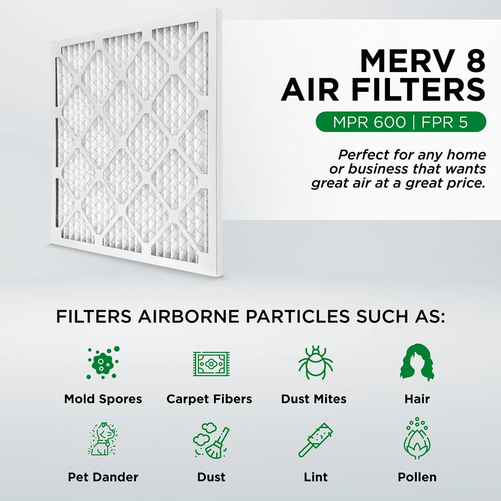 Actual Size: 13-3/4 x 23-3/4 x 3/4. Case of 12. Pamlico Air 14x24x1 MERV 8 Pleated AC Furnace Air Filters