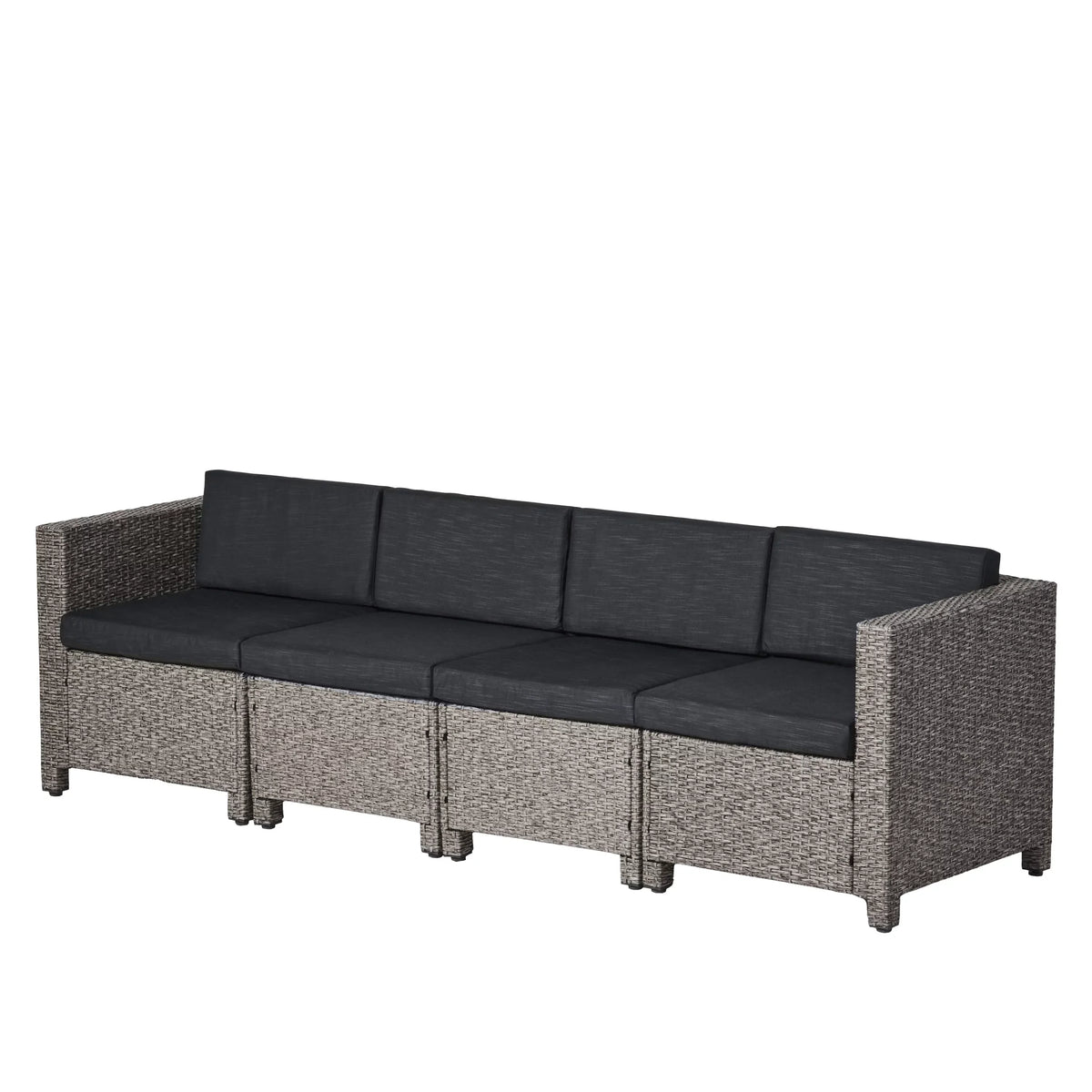 GDF Studio Venice Outdoor Wicker 4 Seater Sectional Sofa with Cushions, Mixed Black and Dark Gray