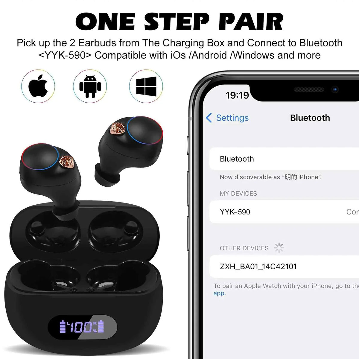 UrbanX True Wireless Bluetooth Earbuds + Charging Case, Black, Dual Connect, IPX5 aqua Resistance, Bluetooth 5.2 Connection, Balanced, Bass Boost suitable with Doogee S88 Plus