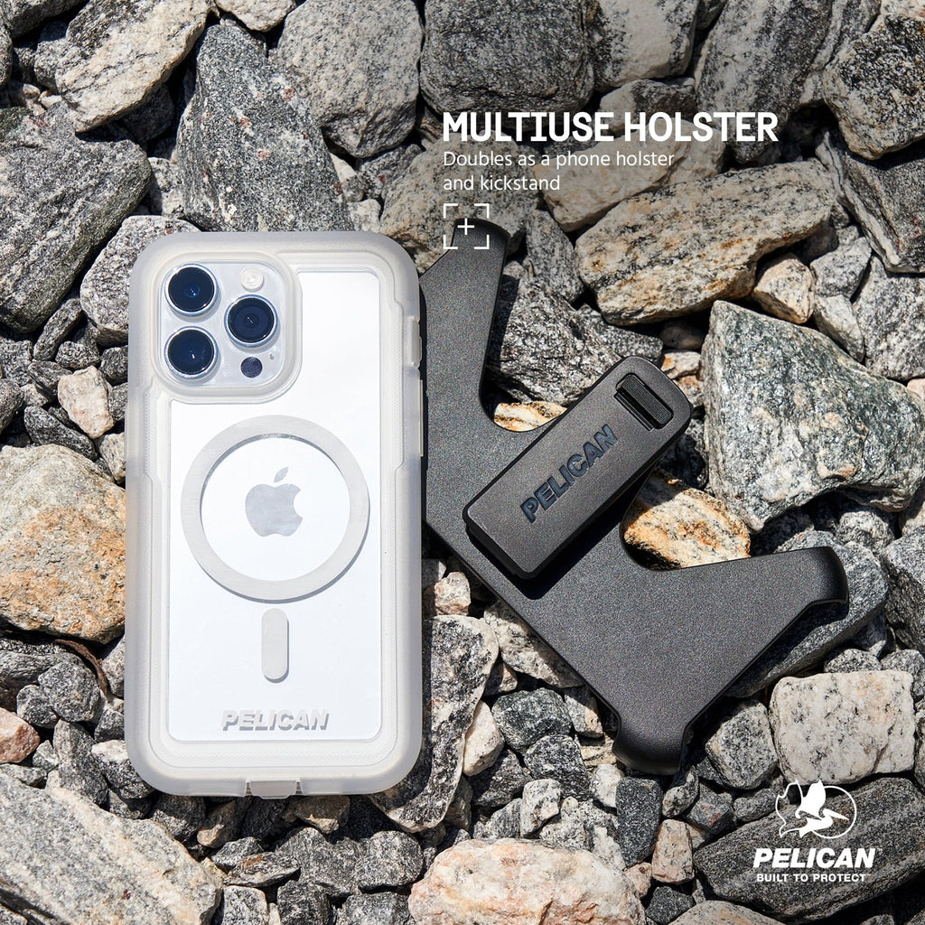 Pelican Voyager Series  iPhone 15 Pro Max Case with Belt Clip Holster [MagSafe appropriate] - Clear