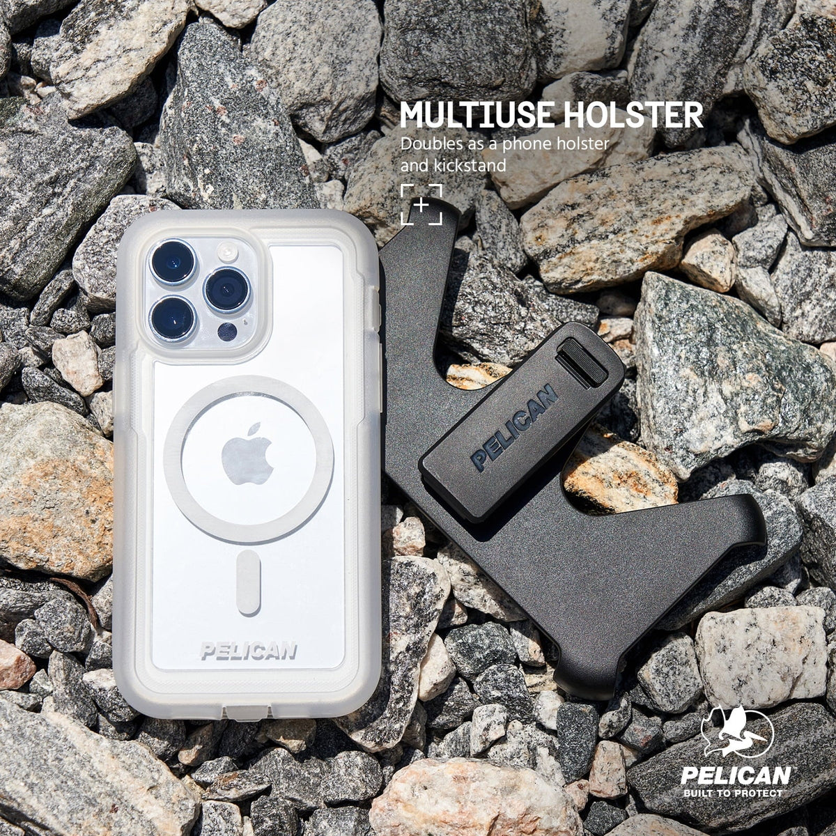 Pelican Voyager Series  iPhone 15 Pro Max Case with Belt Clip Holster [MagSafe appropriate] - Clear