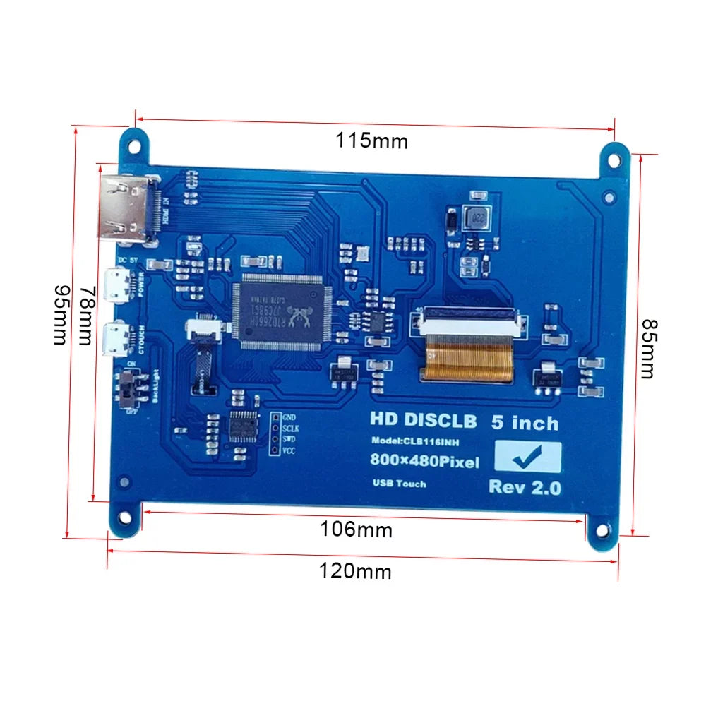 moobody 5 Inch  Capacitive Touchscreen Display 800*480 Resolution Small Portable  with USB  Interface suitable with Raspberry Pi Tool