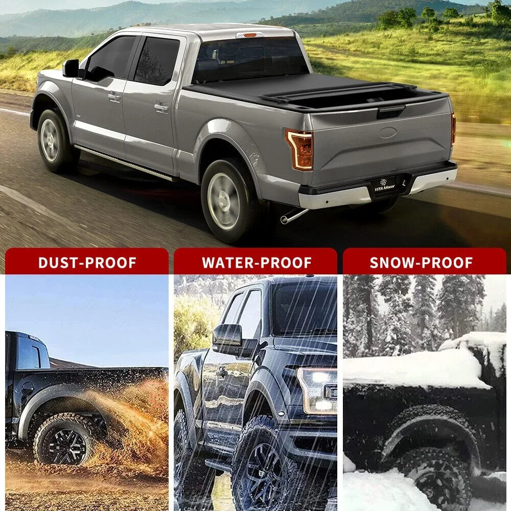 Ledkingdomus 8 ft 96.3" Bed Tonneau wrap Soft Quad-Fold for 2002-2023 Dodge Ram 1500 2500 3500