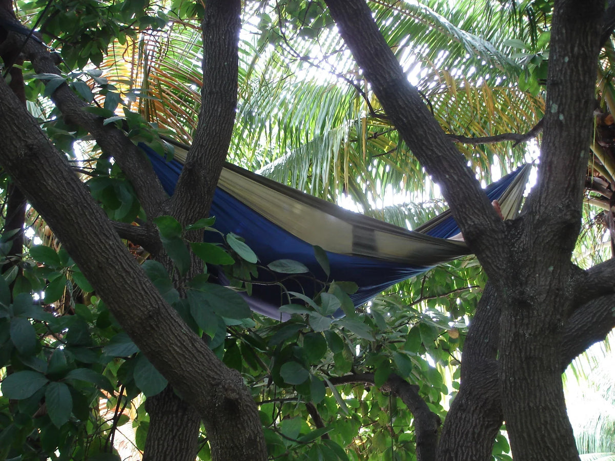 The Hamptons Collection 128" Blue and Dark Green Heavy Duty Lightweight Traveler’s Nylon Hammock