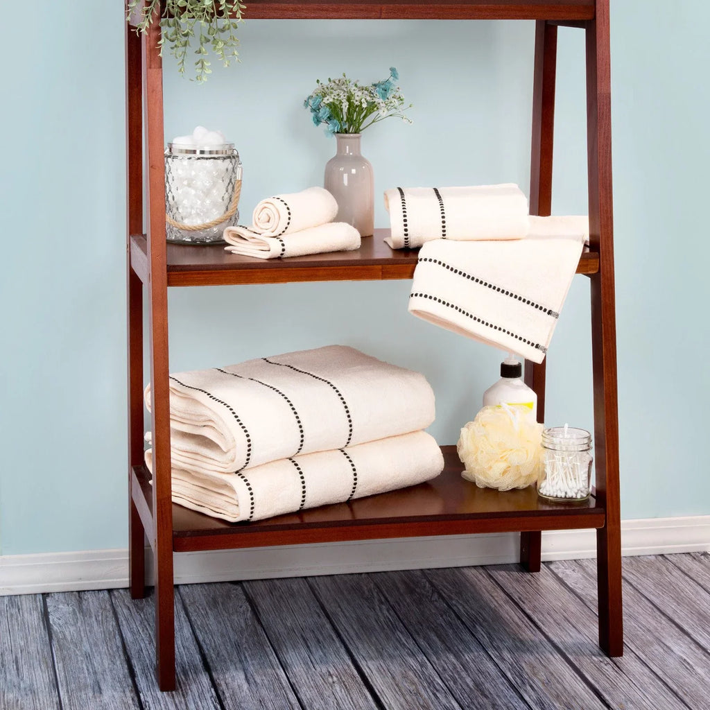Trademark Global  Luxury Cotton Towel Set- Quick Dry Zero Twist & Soft Set, Bone & Black - 6 Piece