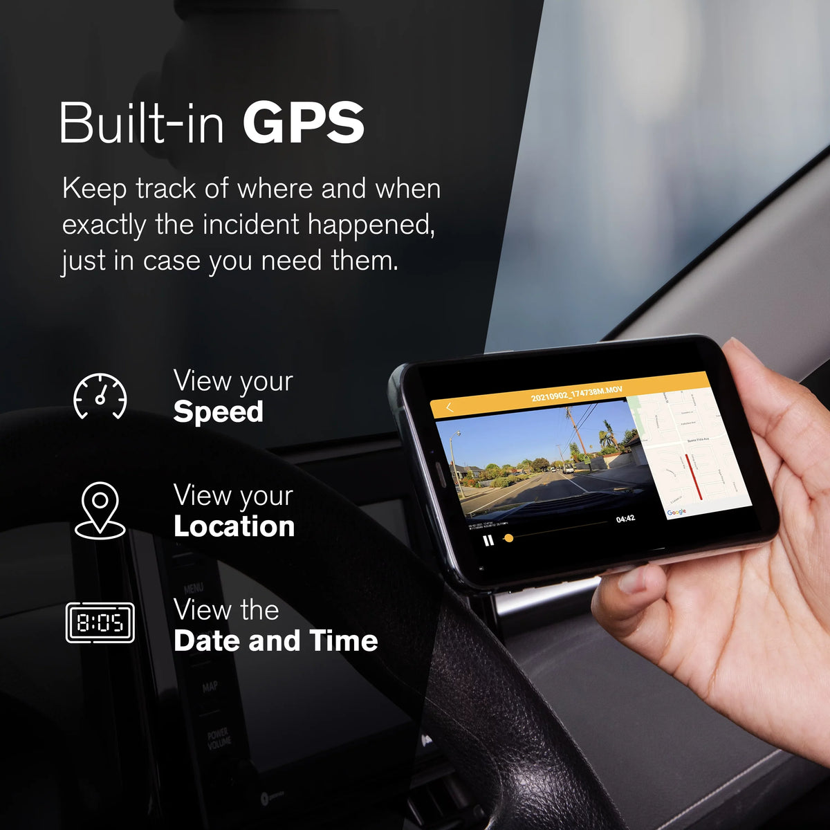 G-Sensor Technology with Park and Record Mode. Yada 4K Roadcam Pro GPS with App, 150 Degree Wide Angle Lense, 3" LCD Screen, UHD Resolution High Dynamic Range for Day/Night
