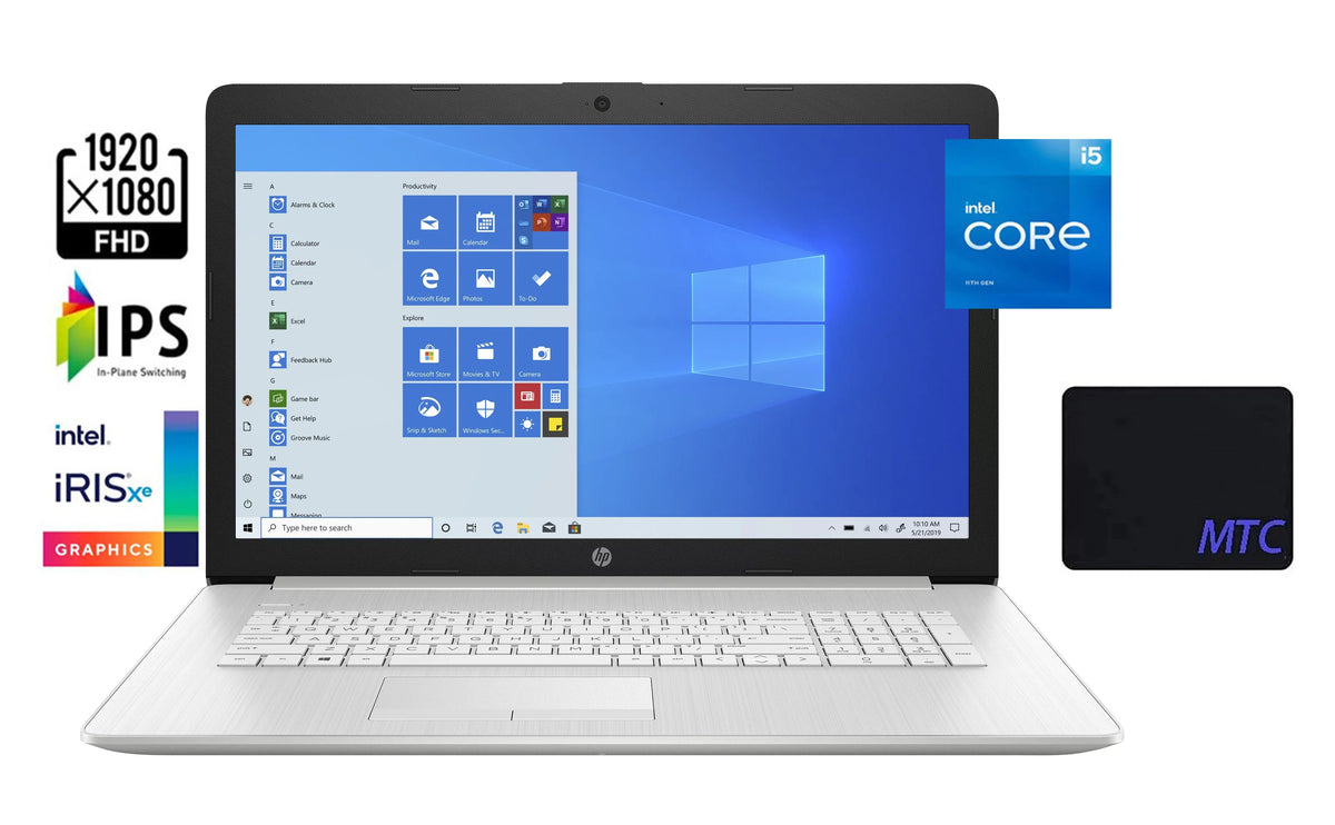 17.3" FHD (1920 x 1080) Laptop,  Core i5-1135G7 up to 4.2GHz,  Iris Xe Graphics, 8GB DDR4 RAM, 256GB PCIe SSD, Win10 Home, Webcam, Wifi 5, Natural Silver, With MTC Mousepad