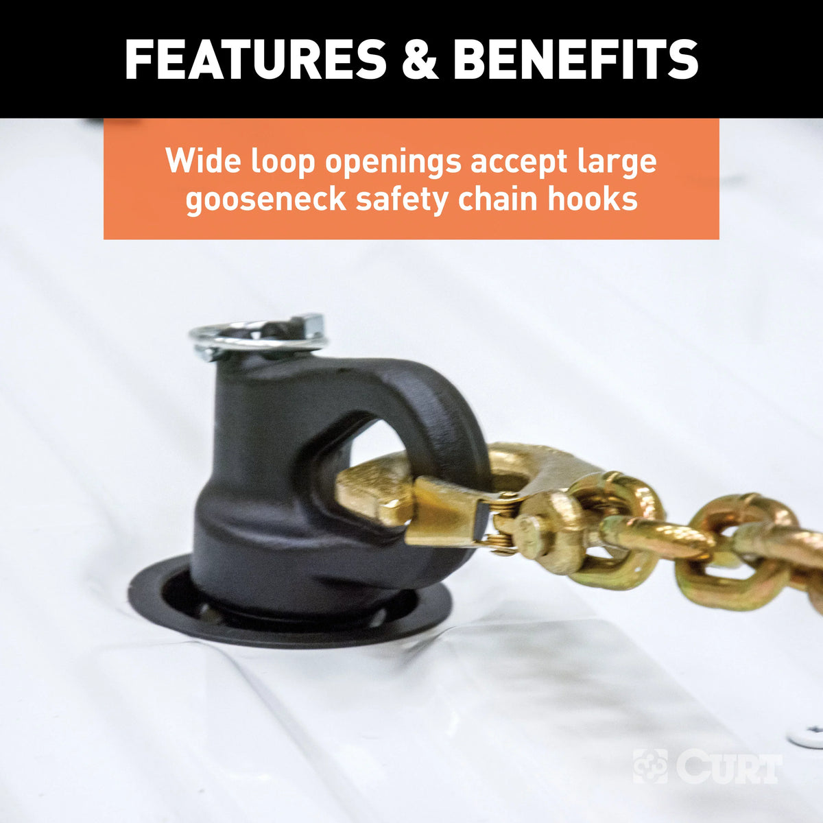 CURT Mfg 60692 OEM-matching Gooseneck Ball & Safety Chain Anchor Kit for GM - Fits GM pickup trucks with factory tow packages | Includes storage case and rubber hole wrap