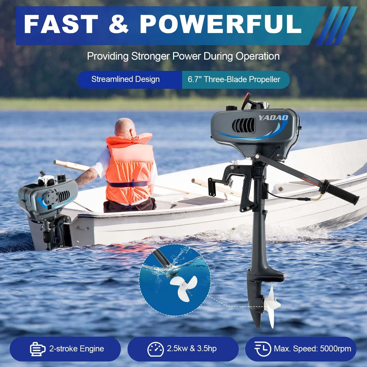 WUZSTAR 2 Stroke 3.5HP Outboard Motor Fishing ship Engine W/CDI moisture Cooling System