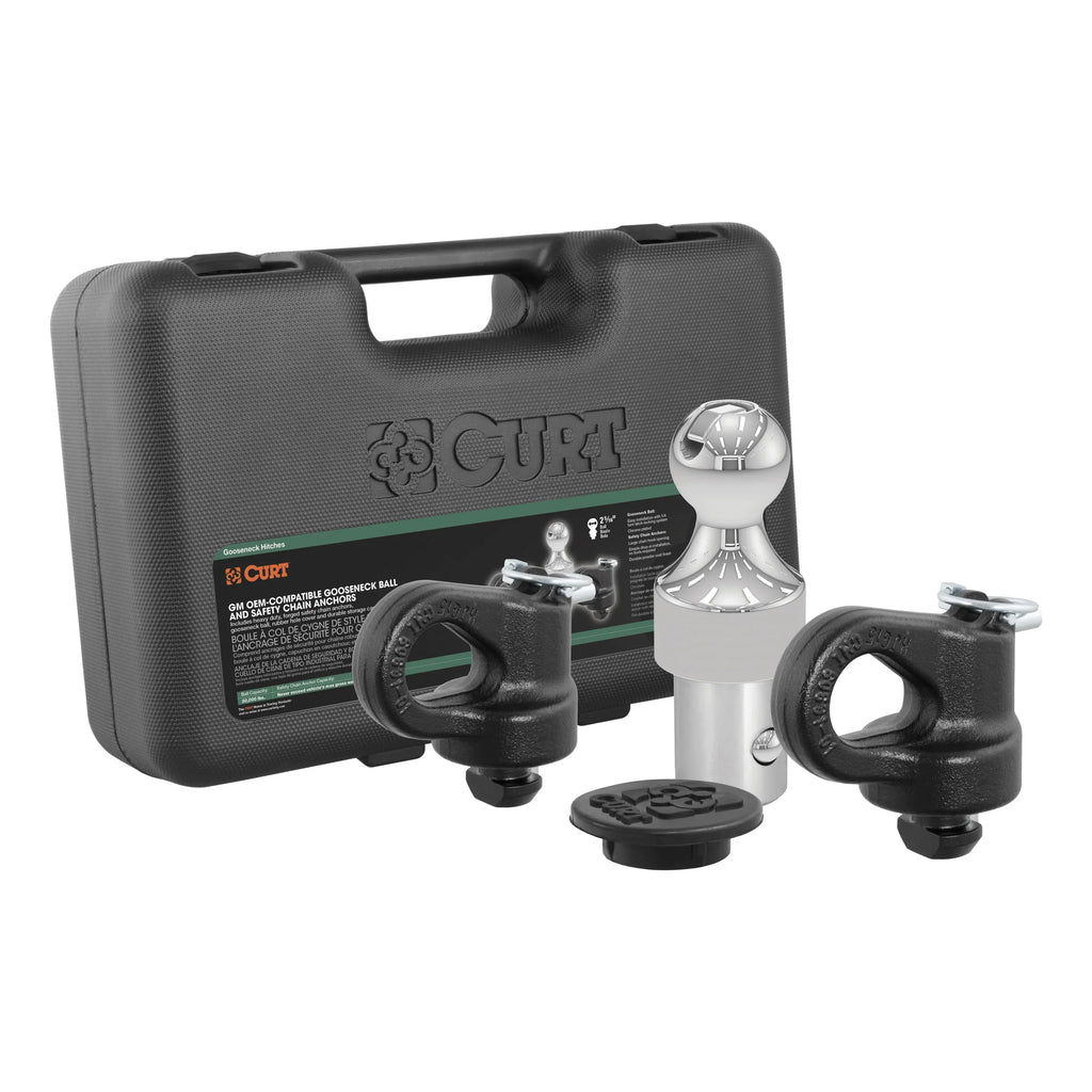 CURT Mfg 60692 OEM-matching Gooseneck Ball & Safety Chain Anchor Kit for GM - Fits GM pickup trucks with factory tow packages | Includes storage case and rubber hole wrap