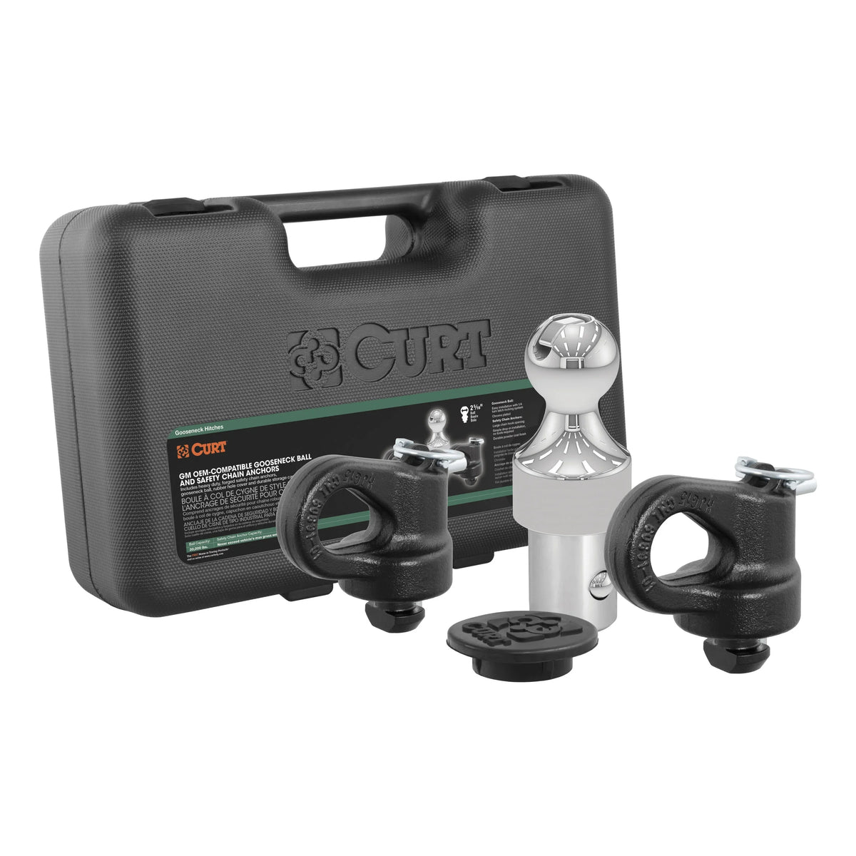 CURT Mfg 60692 OEM-matching Gooseneck Ball & Safety Chain Anchor Kit for GM - Fits GM pickup trucks with factory tow packages | Includes storage case and rubber hole wrap