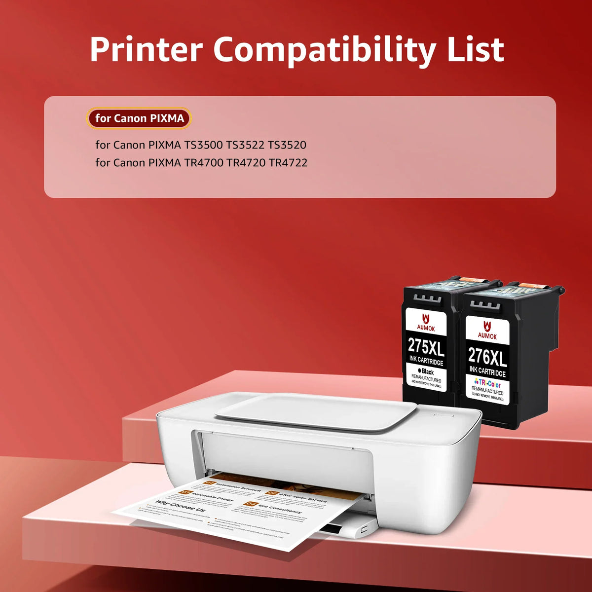275XL 276XL Ink Cartridge Replacement for  PG-275 CL-276 275 276 Combo XL matching with  PIXMA TS3520 TS3522 TS3500 TR4720 TR4722 TR4700 Printer(1 Black, 1 Color)