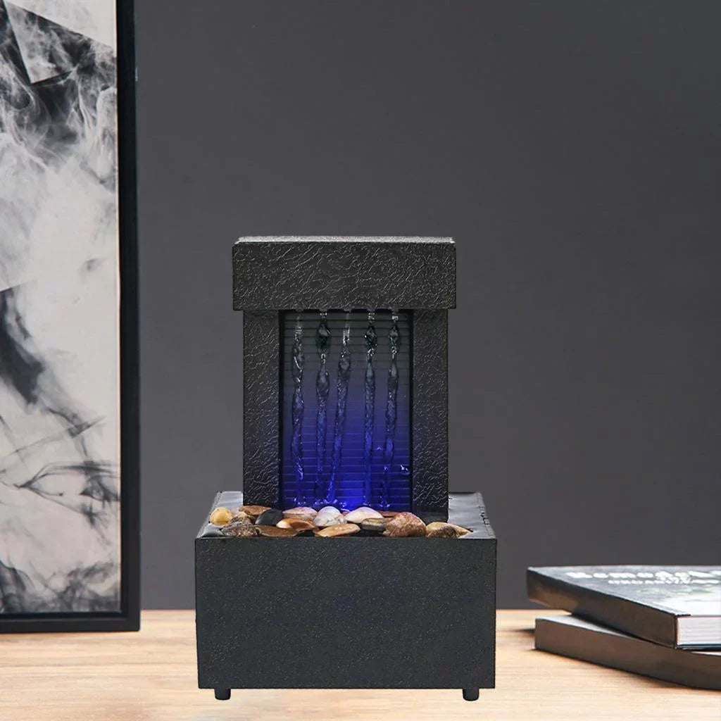 Desktop Waterfall Fountain aqua Sound USB/AA Battery LED Light aqua for Indoor Relaxation, Living Room, Office Decoration