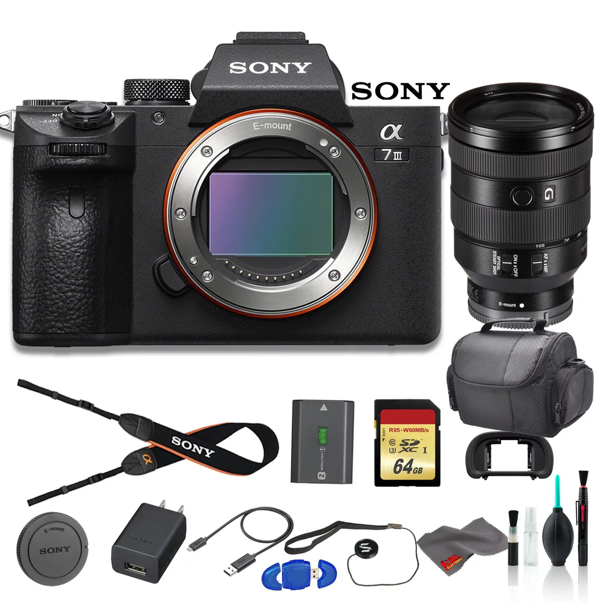 Alpha a7 III Mirrorless Digital Camera Bundle - With  FE 24-105mm f/4 Lens, Bag, 64GB Memory Card, Memory Card Reader and More