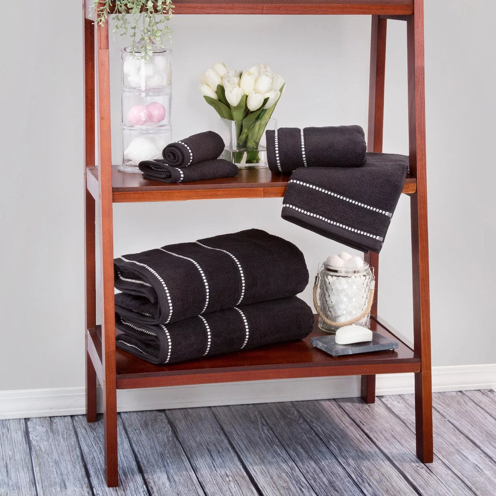 Trademark Global  Luxury Cotton Towel Set- Quick Dry Zero Twist & Soft Set, Bone & Black - 6 Piece