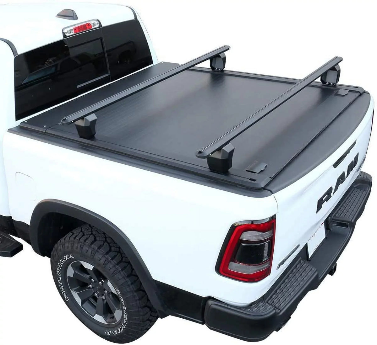Syneticusa Retractable Hard Tonneau protector with Cross Bars Fits 2019-2022 Ram 1500 5'7" (67.4”) Bed Matte Black Aluminum Low Profile Waterproof Off Road