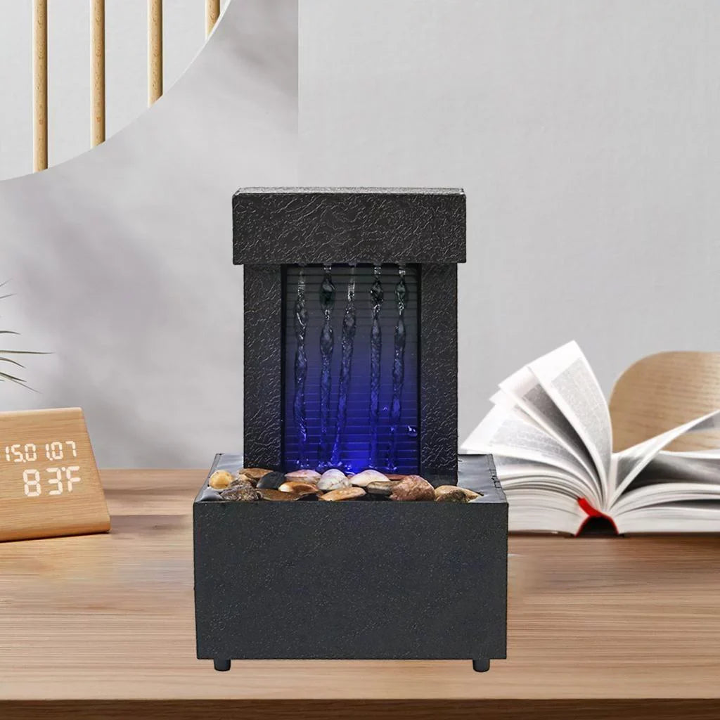 Desktop Waterfall Fountain aqua Sound USB/AA Battery LED Light aqua for Indoor Relaxation, Living Room, Office Decoration