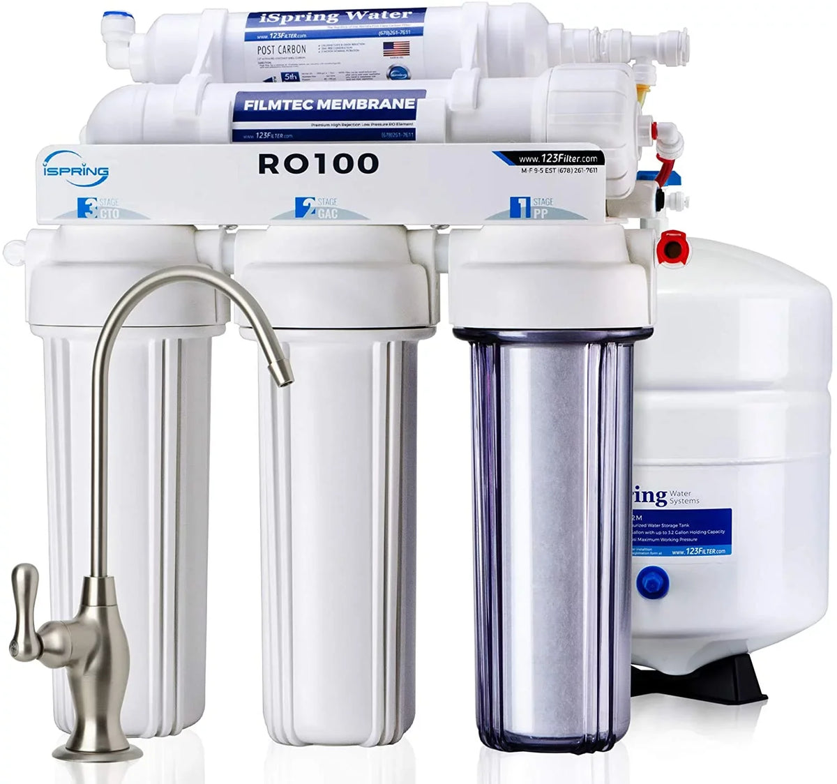 RO100 Under Sink 5-Stage Reverse Osmosis Drinking liquid Filtration System High Capacity 100 GPD Fast Flow, 1:1 Pure to Waste Ratio