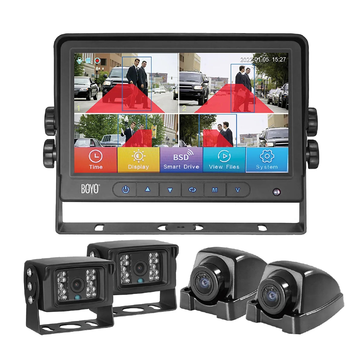 4-Channel AHD Monitor and 4-Camera System with Intelligent Detection and Warning Alert, VTC700AI-4. BOYO Vision VTC700AI-4 7-In