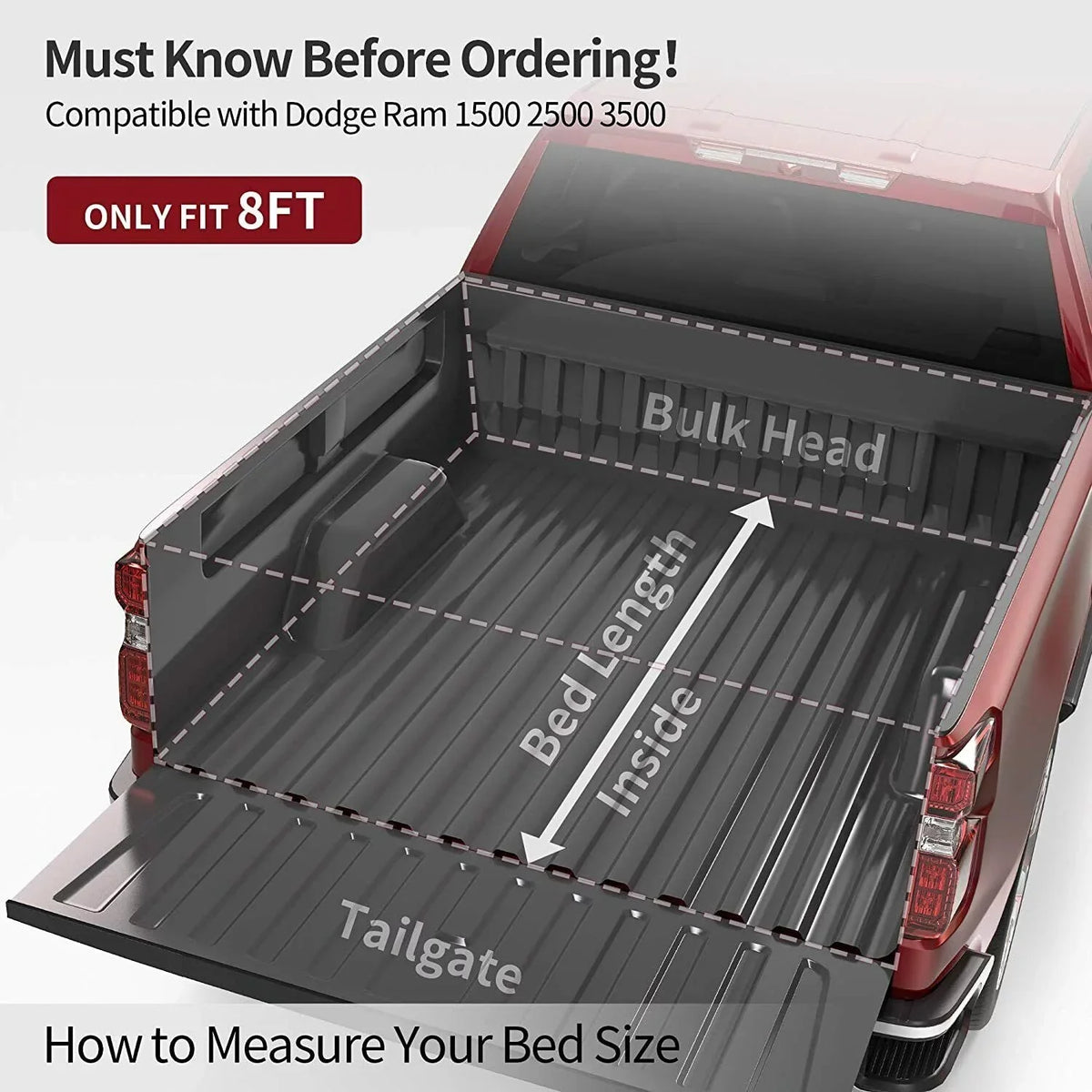 Ledkingdomus 8 Ft Soft Quad Fold Truck Bed Tonneau wrap for 02-23 Dodge Ram 1500 /Ram 2500 3500