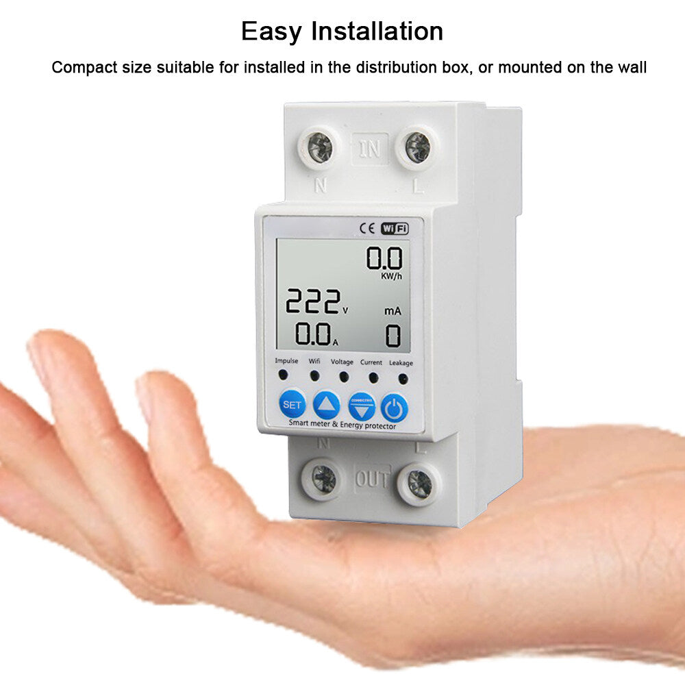 Tuya WiFi Intelligent Leakage Protecting Switch Current Voltage Monitoring Circuit Breaker Timer Function Power Meter suitable with Amazon Alexa and Google home for Voice Control