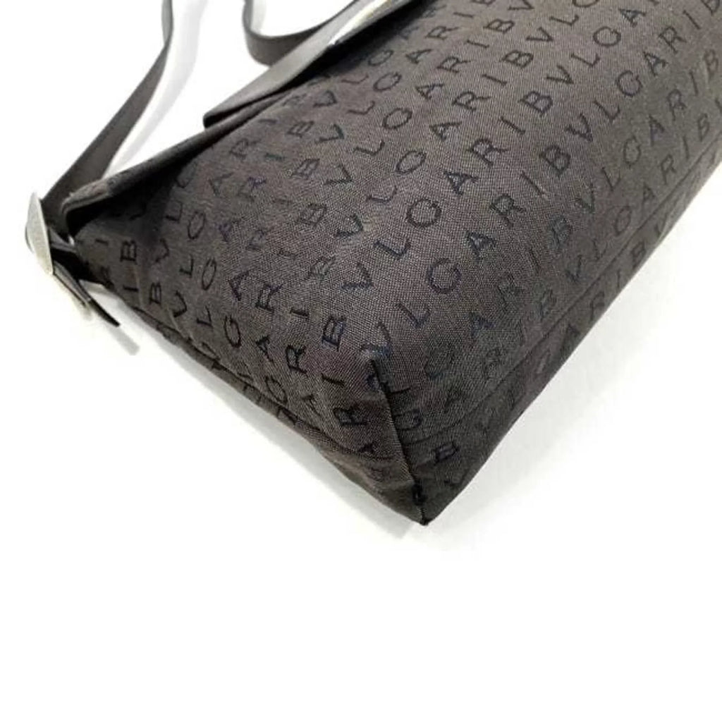 Pre-Owned Bvlgari Bag Brown Mania Canvas Leather BVLGARI One Shoulder Handbag Flap Plate (Good)