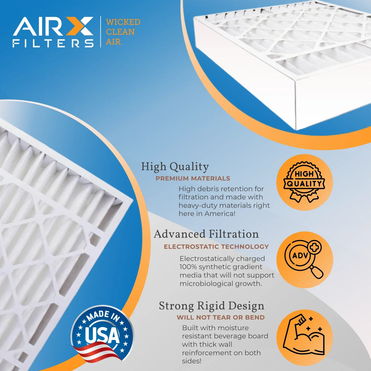 16x25x5 Air Filter MERV 11 Comparable to MPR 1000, MPR 1200 & FPR 7 suitable with GeneralAire 14161 Premium USA Made 16x25x5 Furnace Filter 2 Pack by AIRX FILTERS WICKED CLEAN AIR.