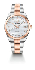 Haftavani – Diamond Queen Bicolour Silver-Rose Gold Stainless Steel Lady Watch -100M Waterproof Quartz - Swiss Made - Marble Face With Genuine Diamonds