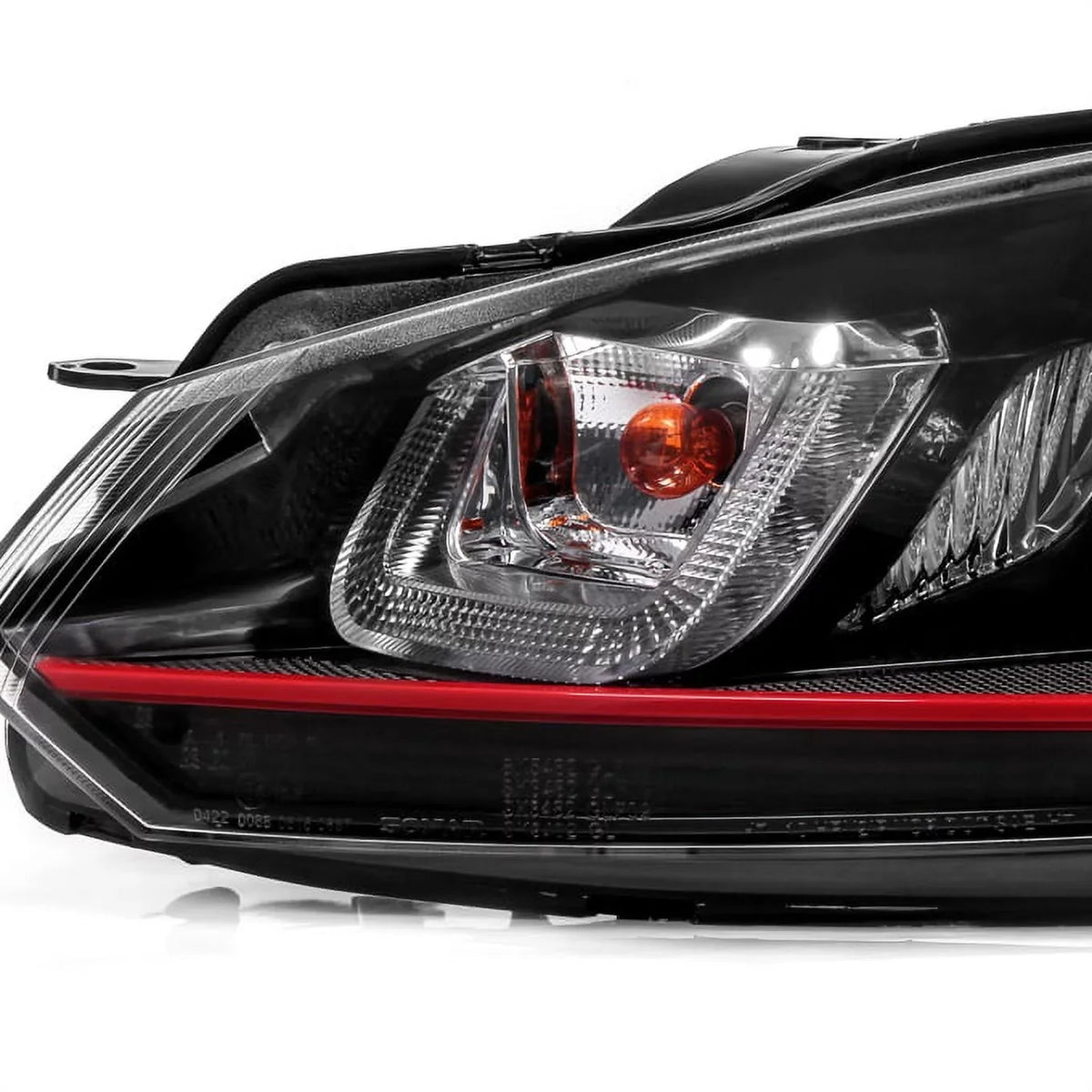 AKKON - For 10-14 VW GOLF GTI [Red Stripe Dual U-Halo] LED Tube Black Bazel Projector Headlight Pair
