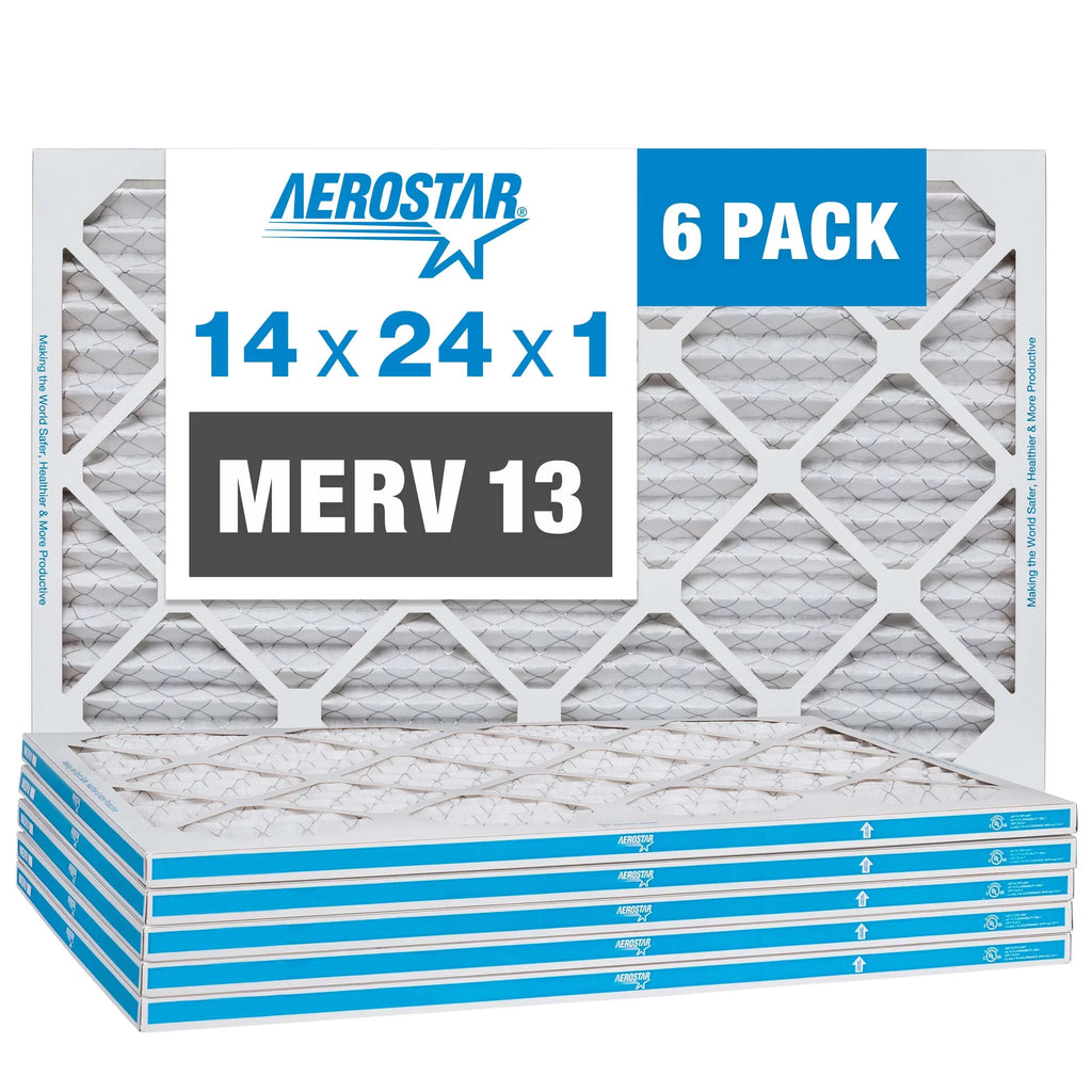 Aerostar 14x24x1 MERV  13, Pleated Air Filter, 14x24x1, Box of 6, Made in the USA