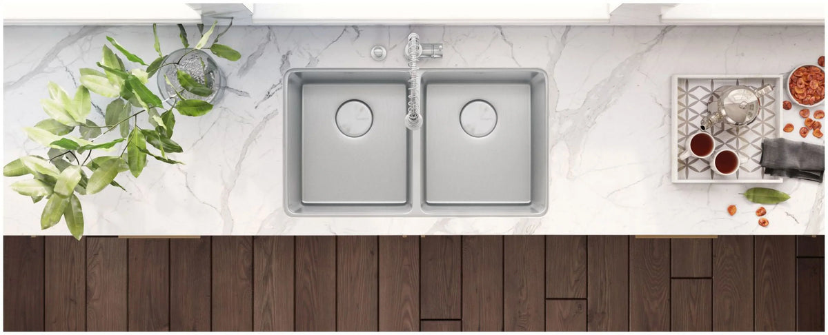 Undermount 50-50 Double Bowl 16 Gauge Stainless Steel Kitchen Sink. Ruvati USA RVM5099 31 in