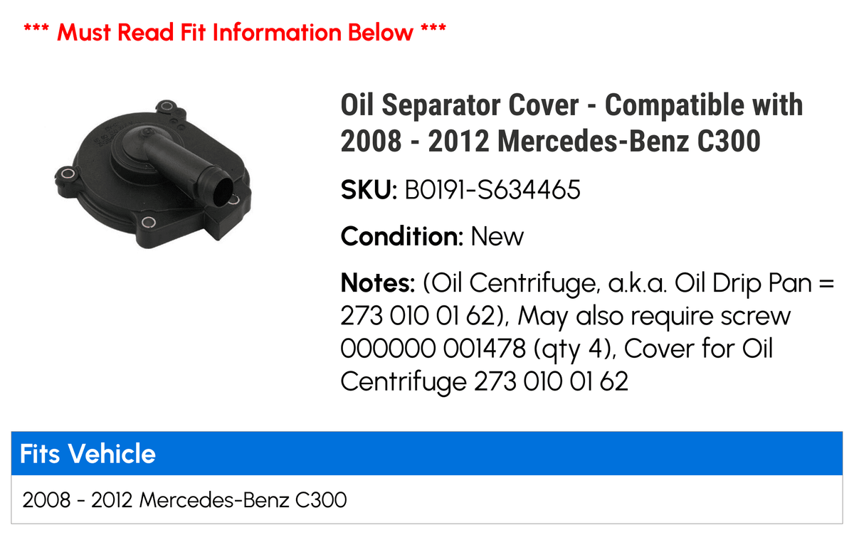 Oil Separator shield - matching with 2008 - 2012 Mercedes-Benz C300 2009 2010 2011