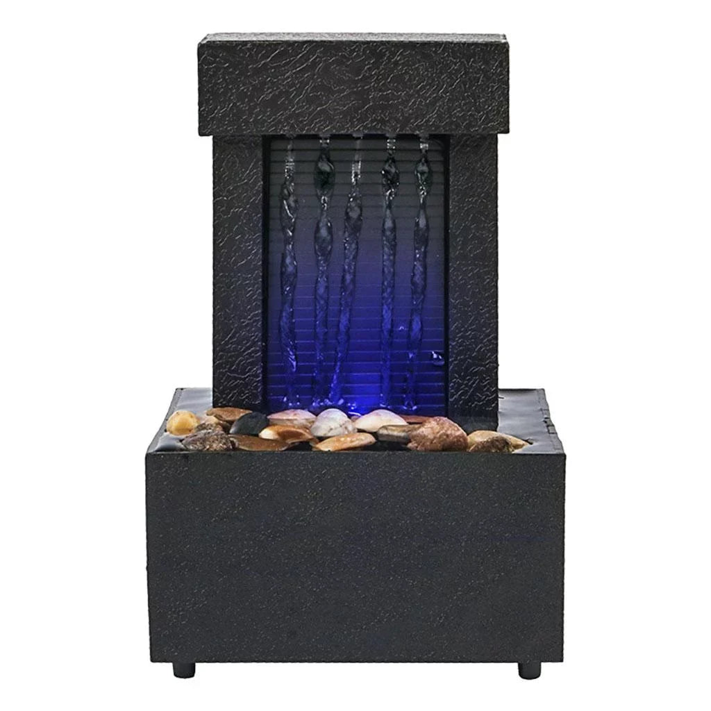 Desktop Waterfall Fountain aqua Sound USB/AA Battery LED Light aqua for Indoor Relaxation, Living Room, Office Decoration