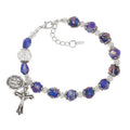 Blue Flower & Crystal Beads Bracelet with Adjustable Links. Mcvan BR357 7-8.5 in
