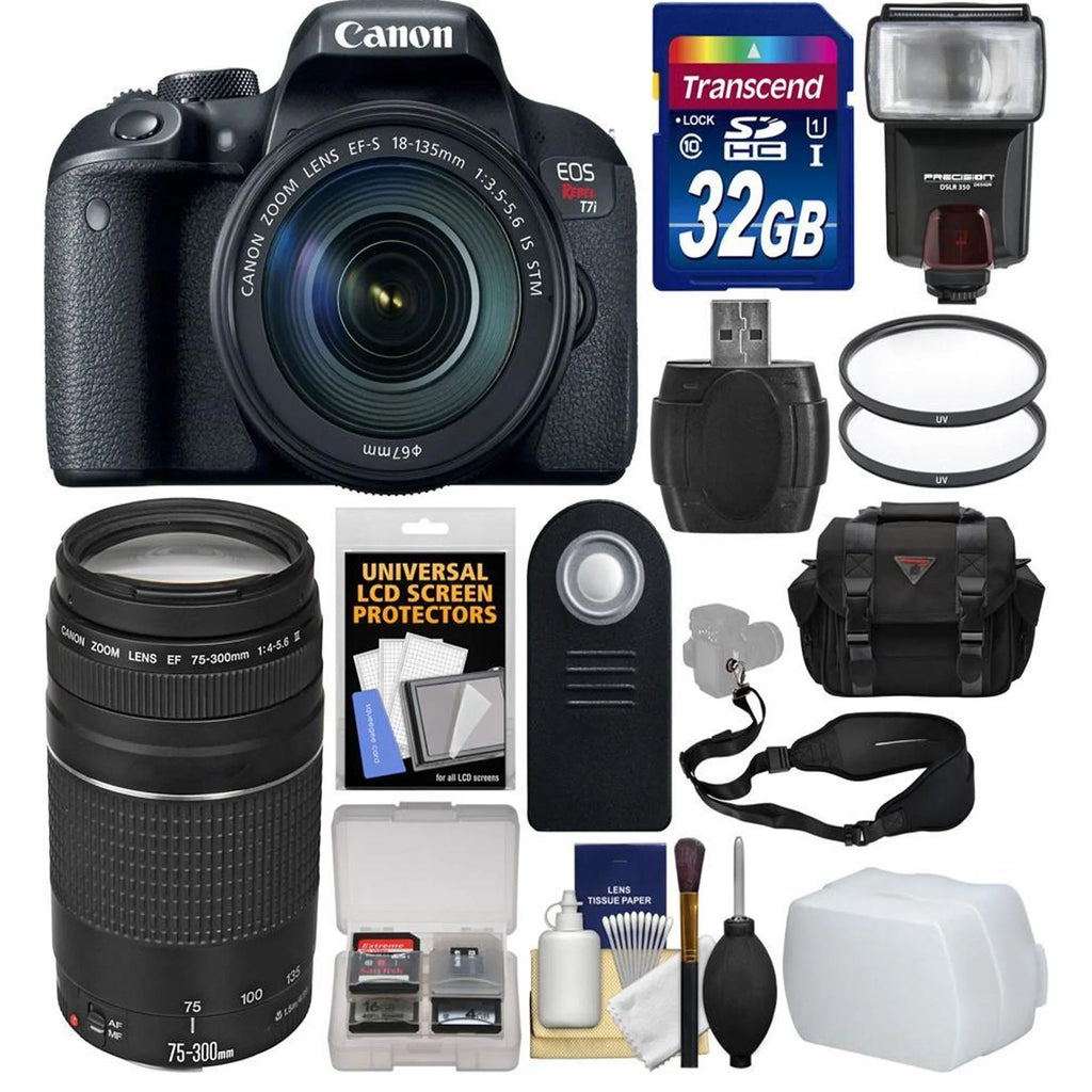 EOS Rebel T7i/800D DSLR Camera with 18-135mm Lens with 75-300mm Lens   32GB Card   Case   Flash   Filters   Remote Kit