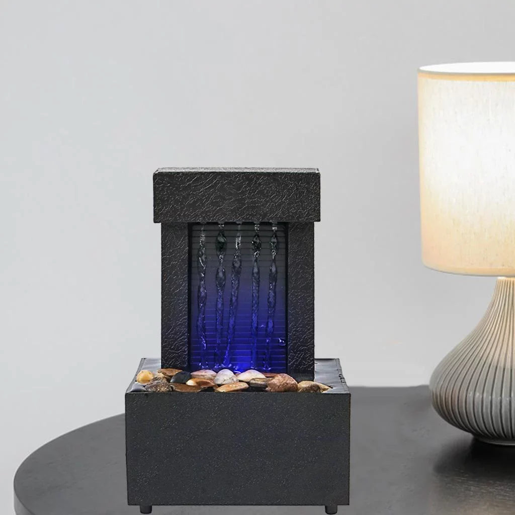 Desktop Waterfall Fountain aqua Sound USB/AA Battery LED Light aqua for Indoor Relaxation, Living Room, Office Decoration
