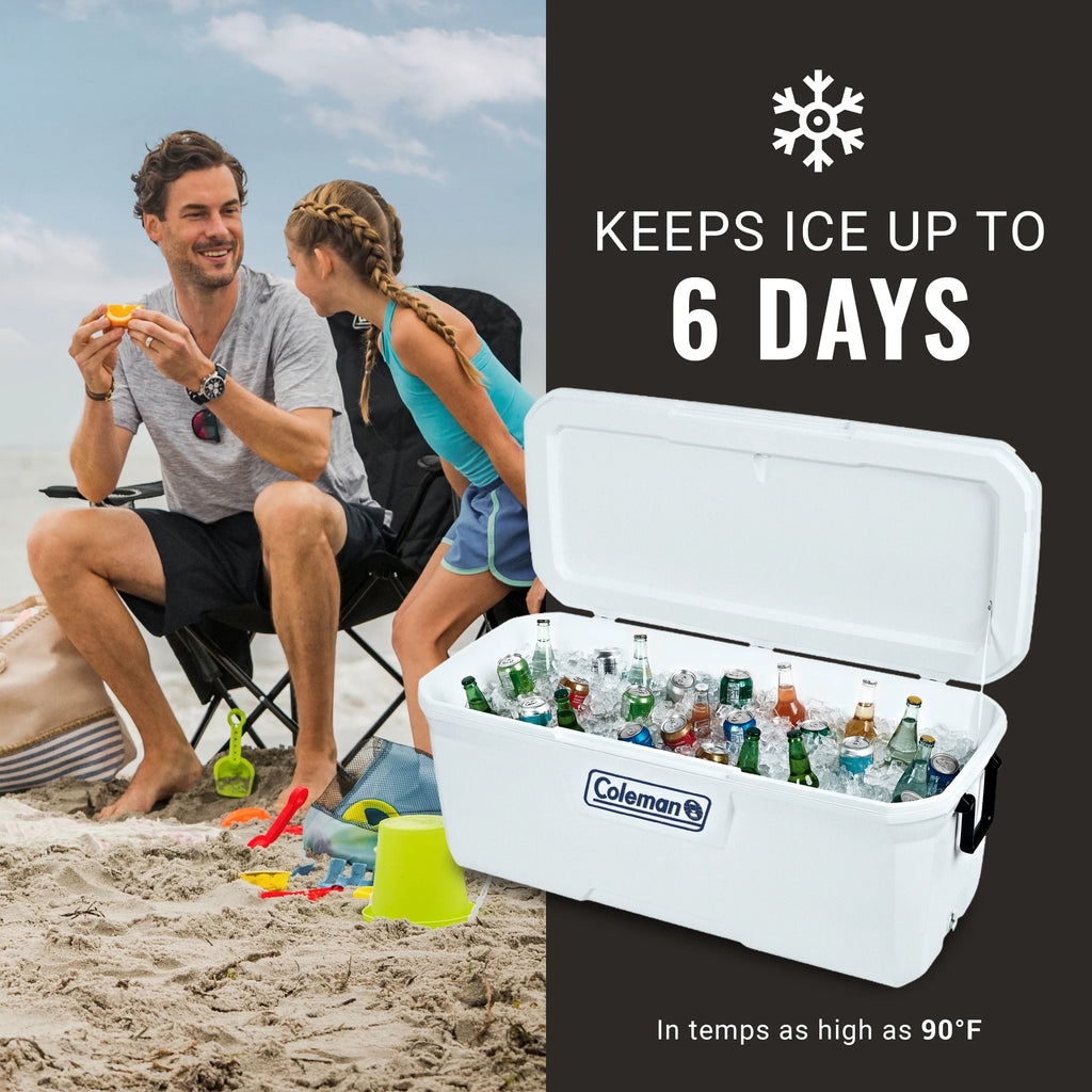 Hard Sided Ice Chest Cooler, White. Coleman 150 qt