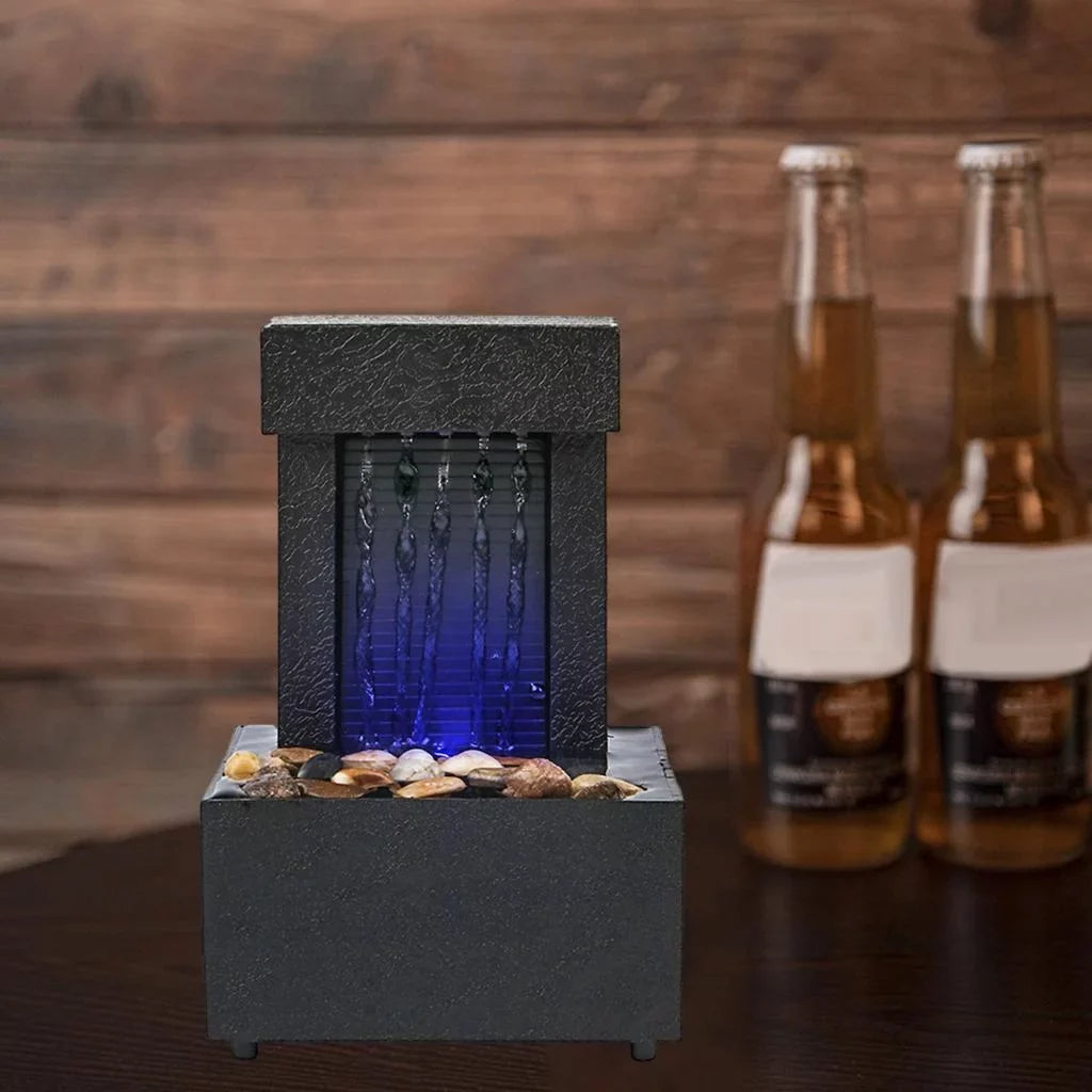 Desktop Waterfall Fountain aqua Sound USB/AA Battery LED Light aqua for Indoor Relaxation, Living Room, Office Decoration