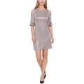 Tommy Hilfiger Womens Cold Shoulder Shift Dress, Metallic, 16