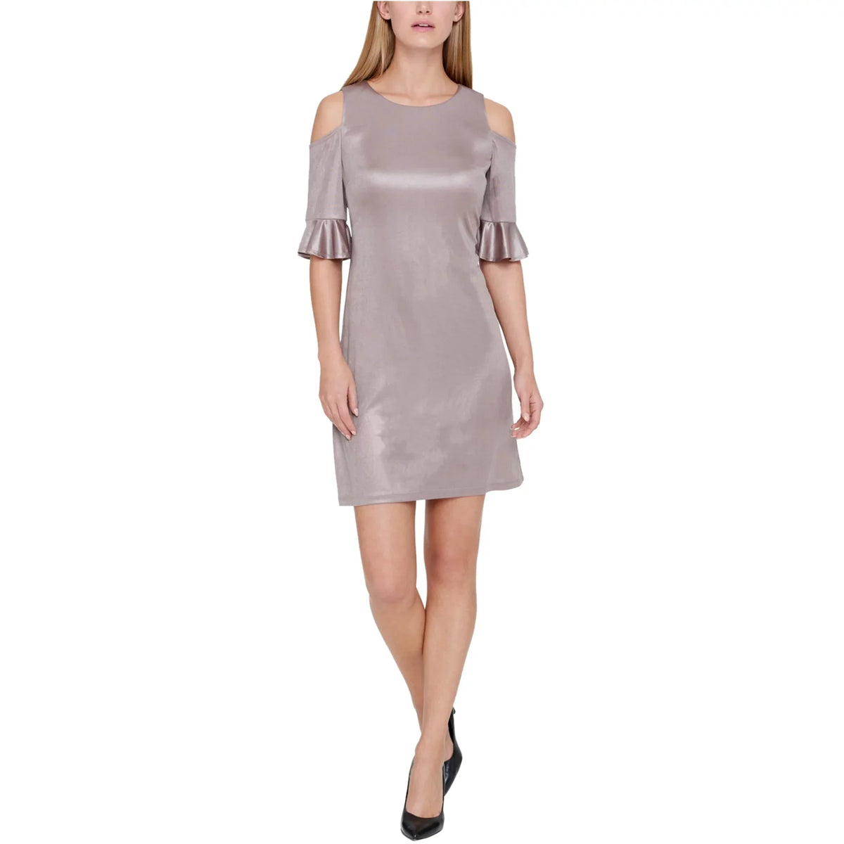 Tommy Hilfiger Womens Cold Shoulder Shift Dress, Metallic, 16