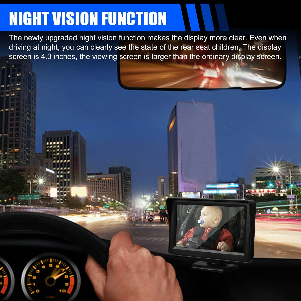 Car Back Seat Camera, EEEkit 12V Baby Car Mirror with 4.3-inch HD Screen, Night Vision, 120° Wide Crystal Clear View, Rear Facing Safety Car Seat Mirror Camera Observe the Baby's Every Move, Black