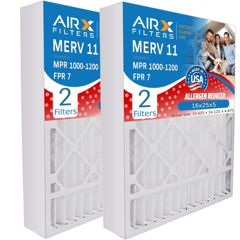 16x25x5 Air Filter MERV 11 Comparable to MPR 1000, MPR 1200 & FPR 7 suitable with GeneralAire 14161 Premium USA Made 16x25x5 Furnace Filter 2 Pack by AIRX FILTERS WICKED CLEAN AIR.