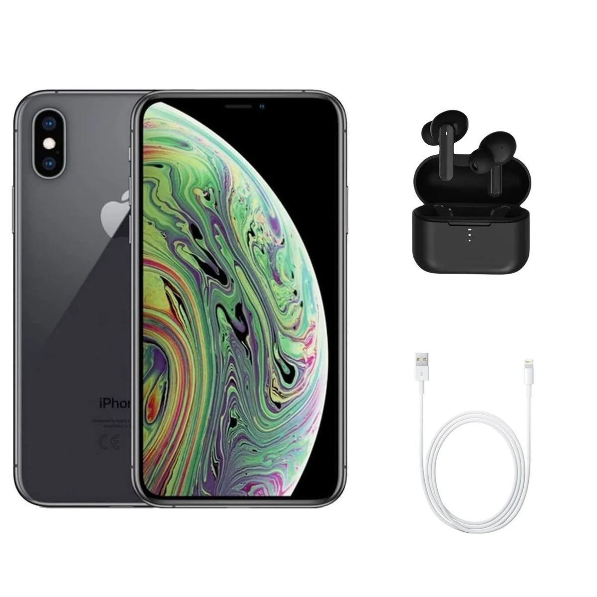 Restored  iPhone XS Max A1921 (Fully Unlocked) 64GB Space Gray (Grade A) w/ Wireless Earbuds (Refurbished)